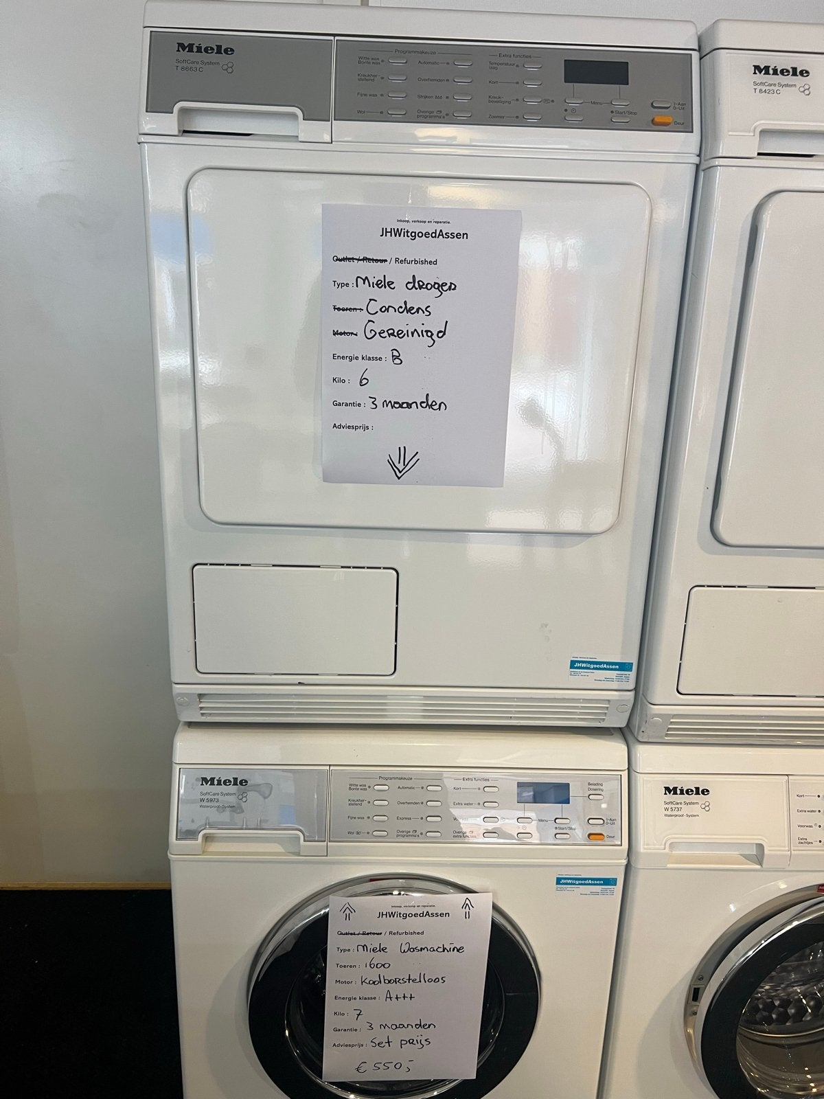 Miele W5973 Wasmachine & T8663C Condensdroger Set, Witgoed en Apparatuur, 6 tot 8 kg, Jhwitgoedassen, Ophalen of Verzenden, 1600 toeren of meer