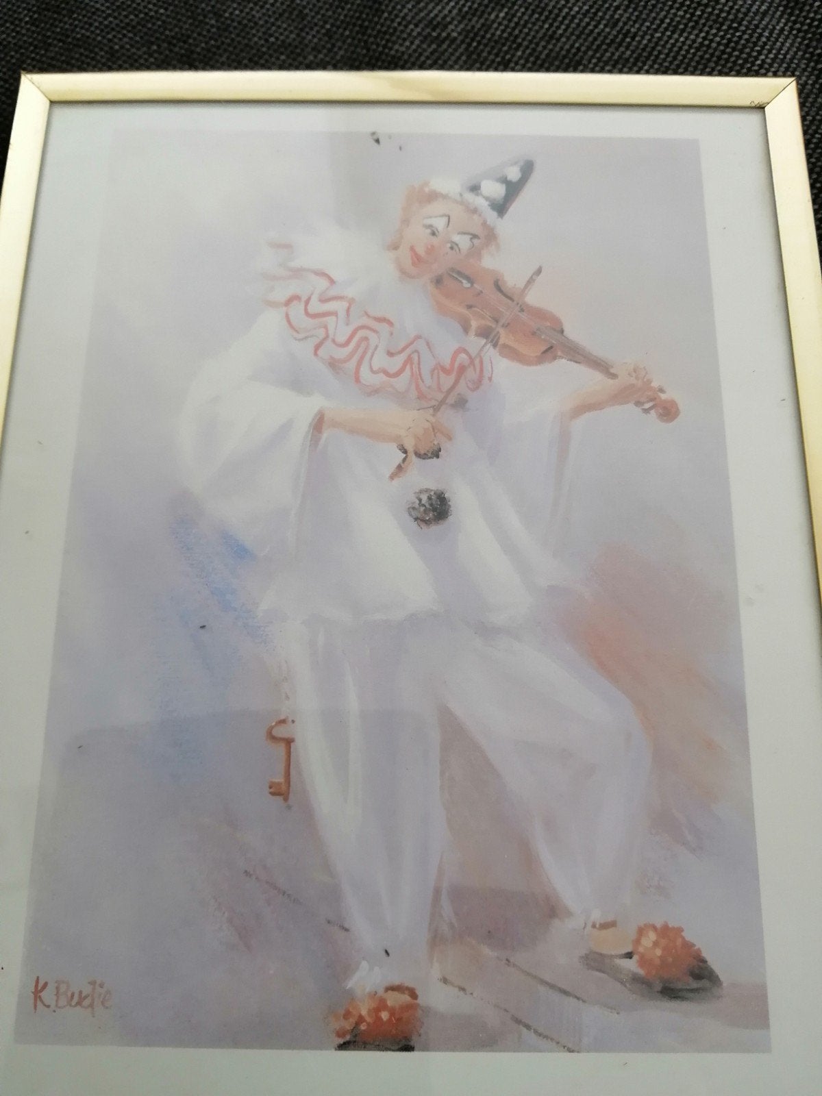 Clown schilderij met viool - K. Budie, Ophalen of Verzenden
