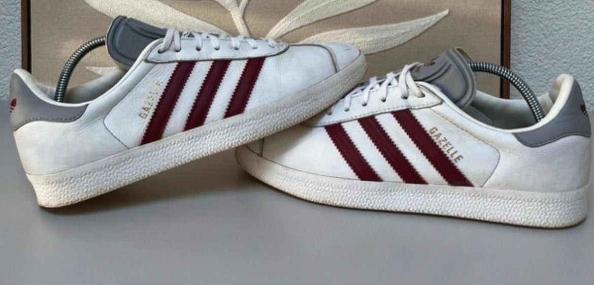 Adidas Gazelle Sneakers Wit met Bordeauxrode Strepen, Wit, Ophalen of Verzenden, Sneakers of Gympen, Gedragen