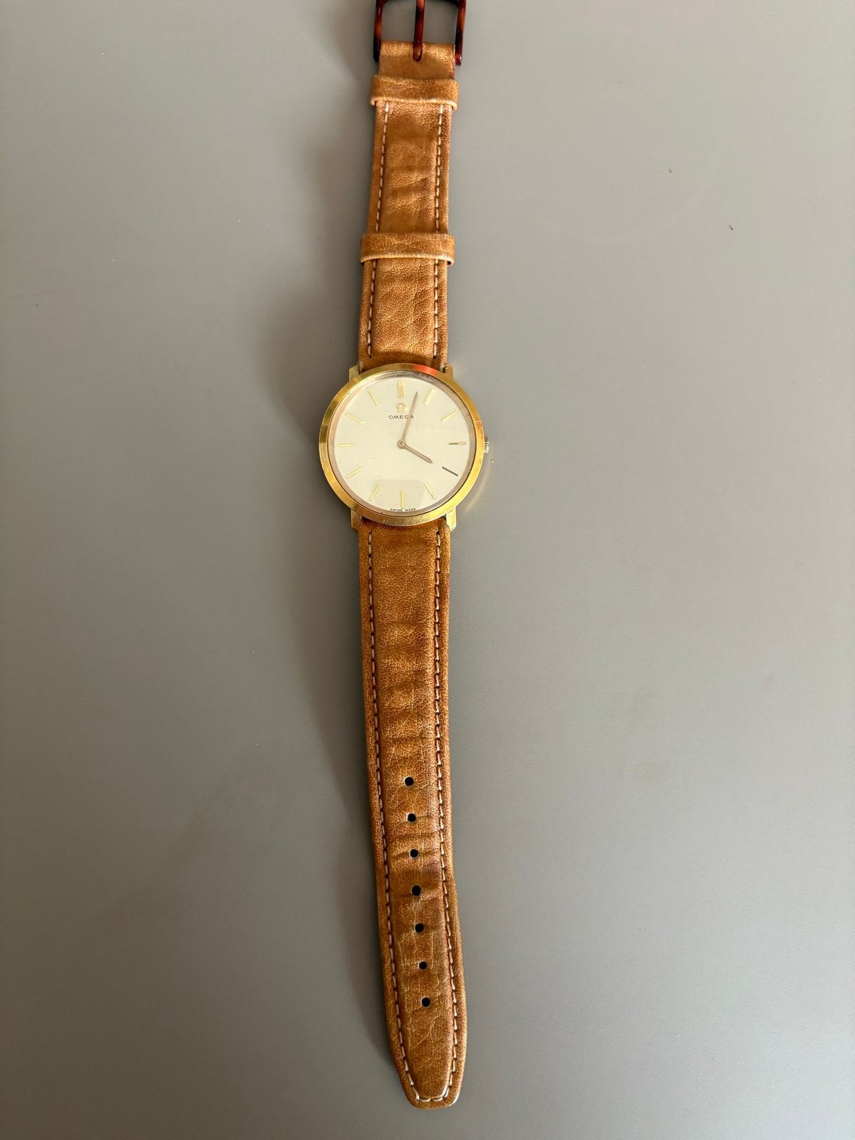 Vintage Omega Polshorloge - Goud Verguld met Leren Band, Overige materialen, Polshorloge, Ophalen of Verzenden, Omega