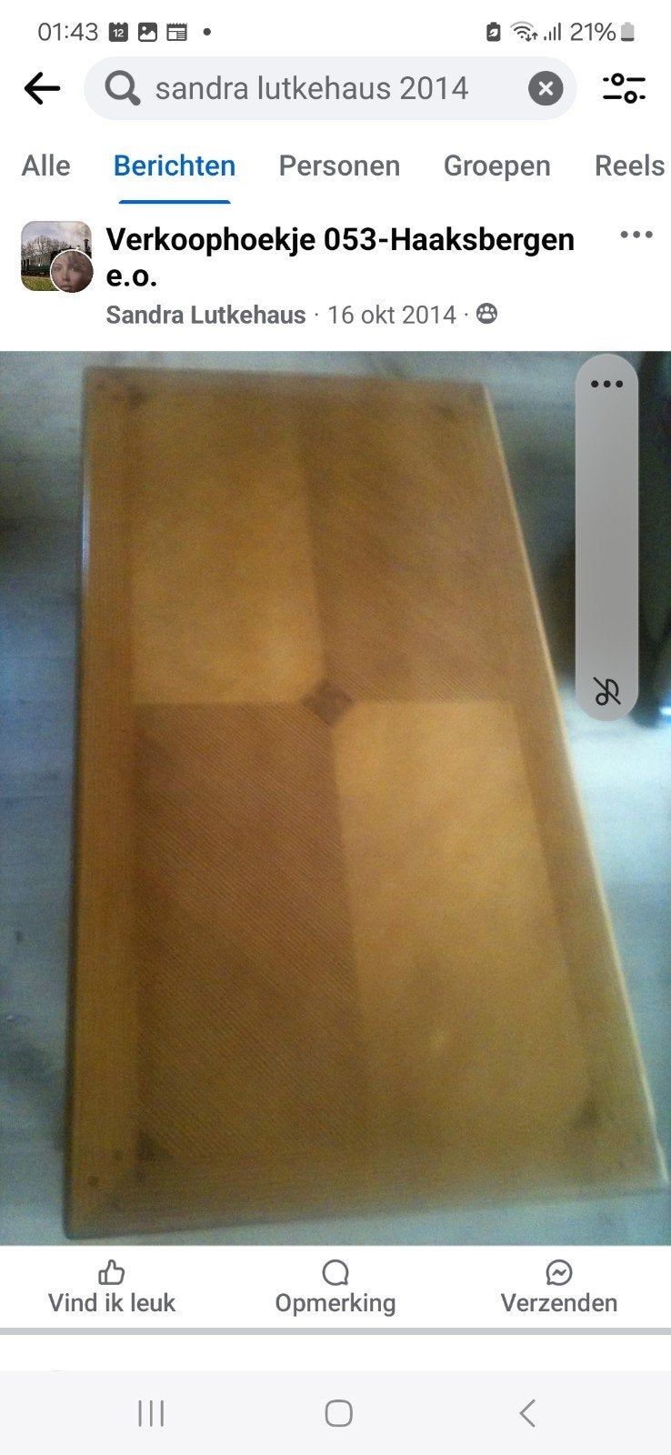 Unieke massief kersenhouten salontafel, Ophalen, Gebruikt, 100 tot 150 cm, 50 tot 100 cm
