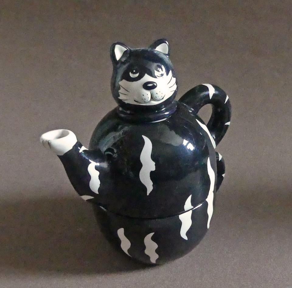 Katten theepotje met kop zwart wit poezentheepot kat poes, Gebruikt, Overige typen, Ophalen of Verzenden, Overige stijlen