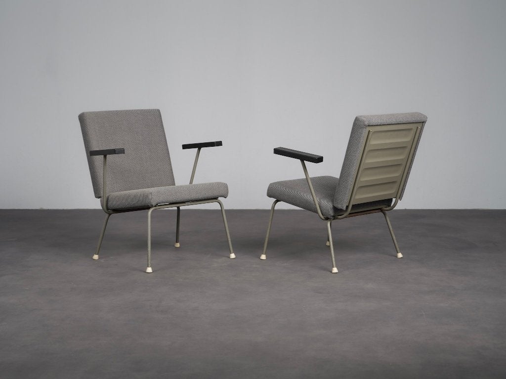 2x Gispen 1401 Fauteuil Wim Rietveld Jaren 50, Ophalen, 75 tot 100 cm, Zo goed als nieuw, Metaal
