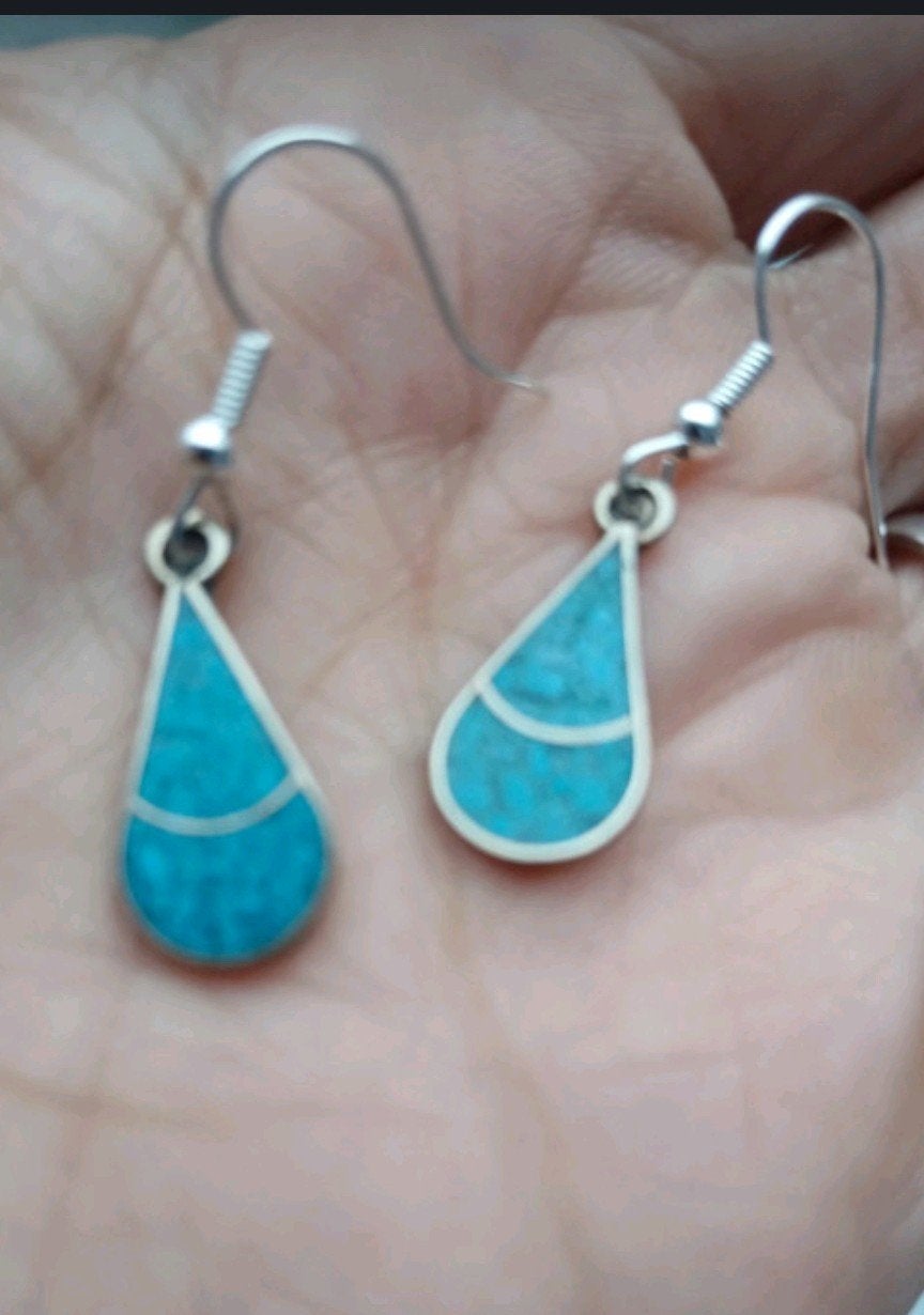 Vintage oorbellen Turquoise ( Alpaca Mexico), Ophalen of Verzenden, Blauw, Overige materialen
