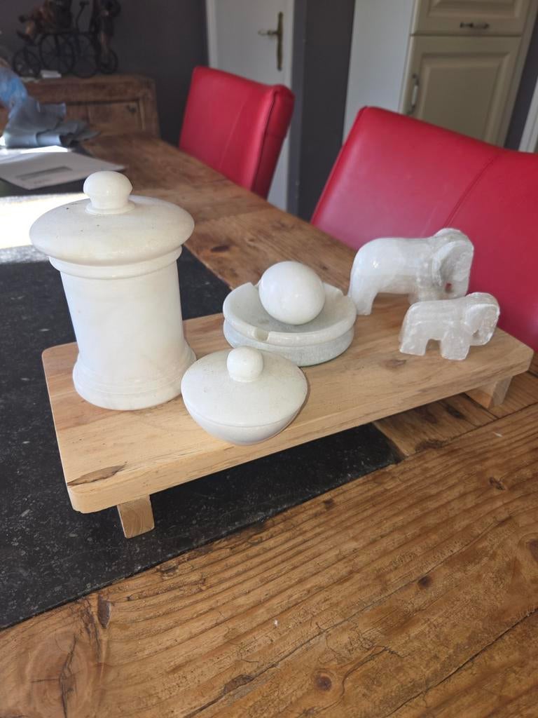 Decoratieve set van marmer en hout, Ophalen of Verzenden, Zo goed als nieuw, Wit, Steen/keramiek