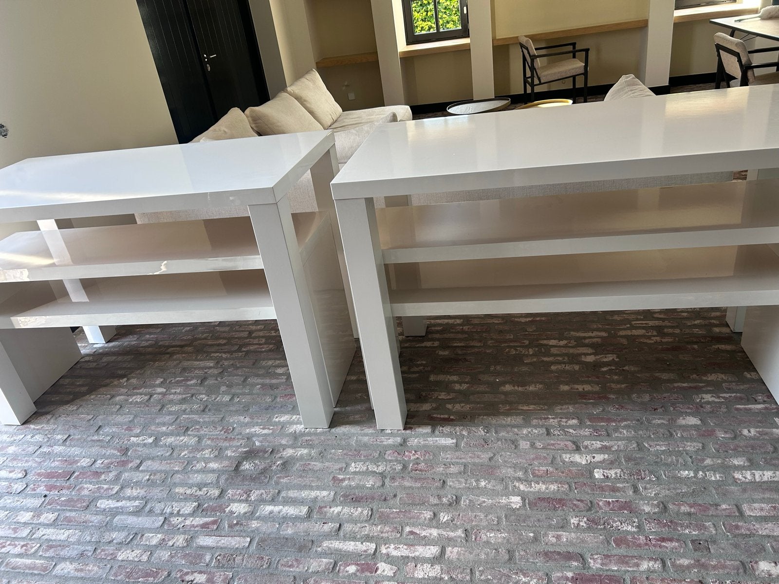 Set van 4 Witte Glanzende Bijzettafels/Sidetables, Huis en Inrichting, Overige materialen, 50 tot 100 cm, Ophalen of Verzenden