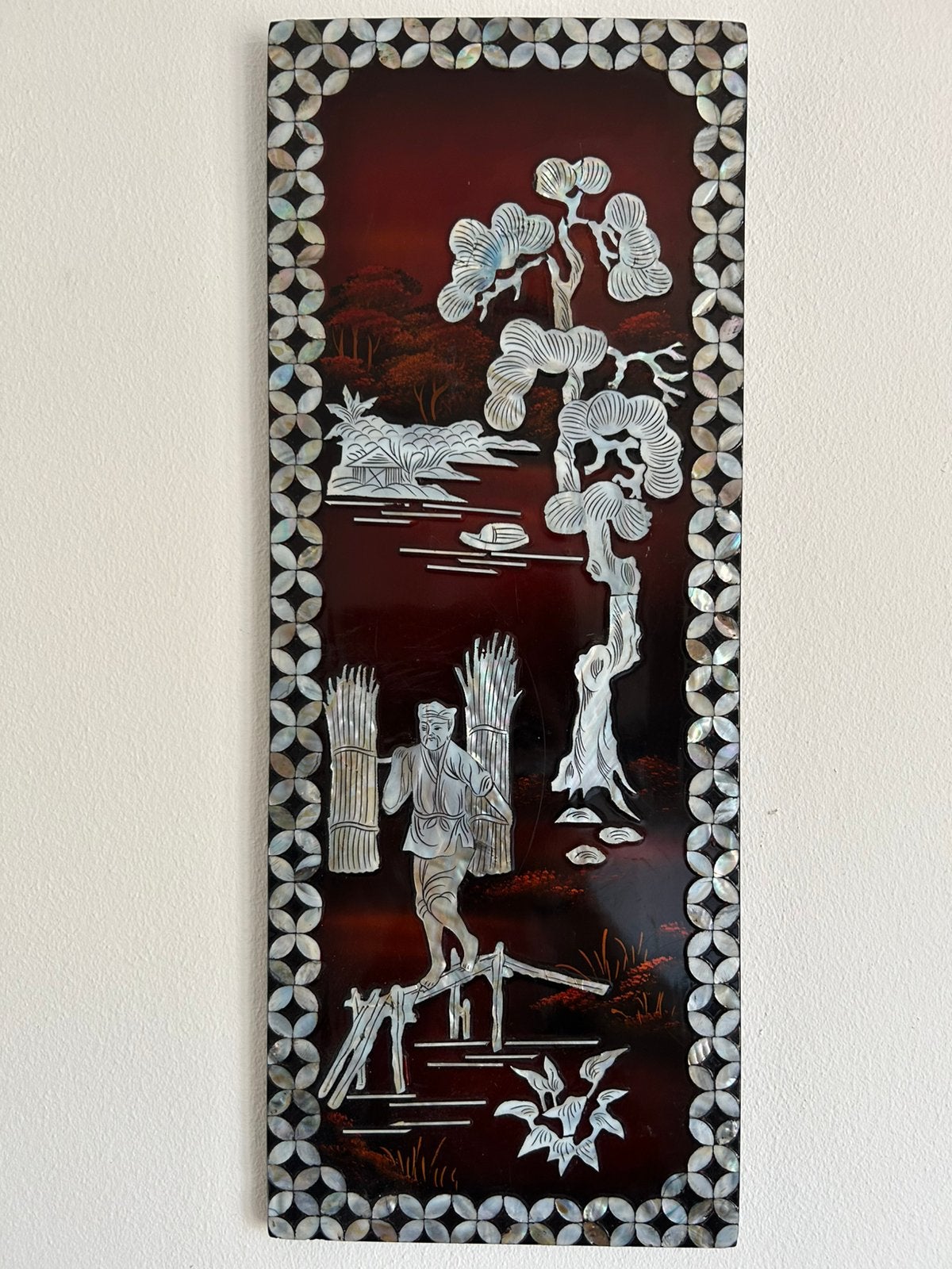 Viernamees lakwerk plaquette met parelmoer, Ophalen of Verzenden