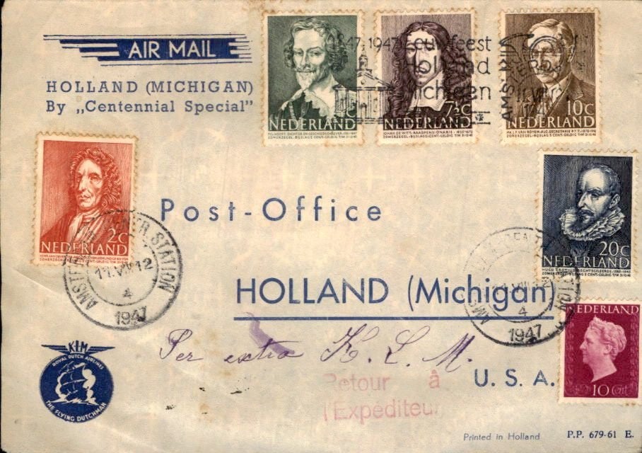 FFC - Michigan - Frankering - 1947, Ophalen of Verzenden, Envelop