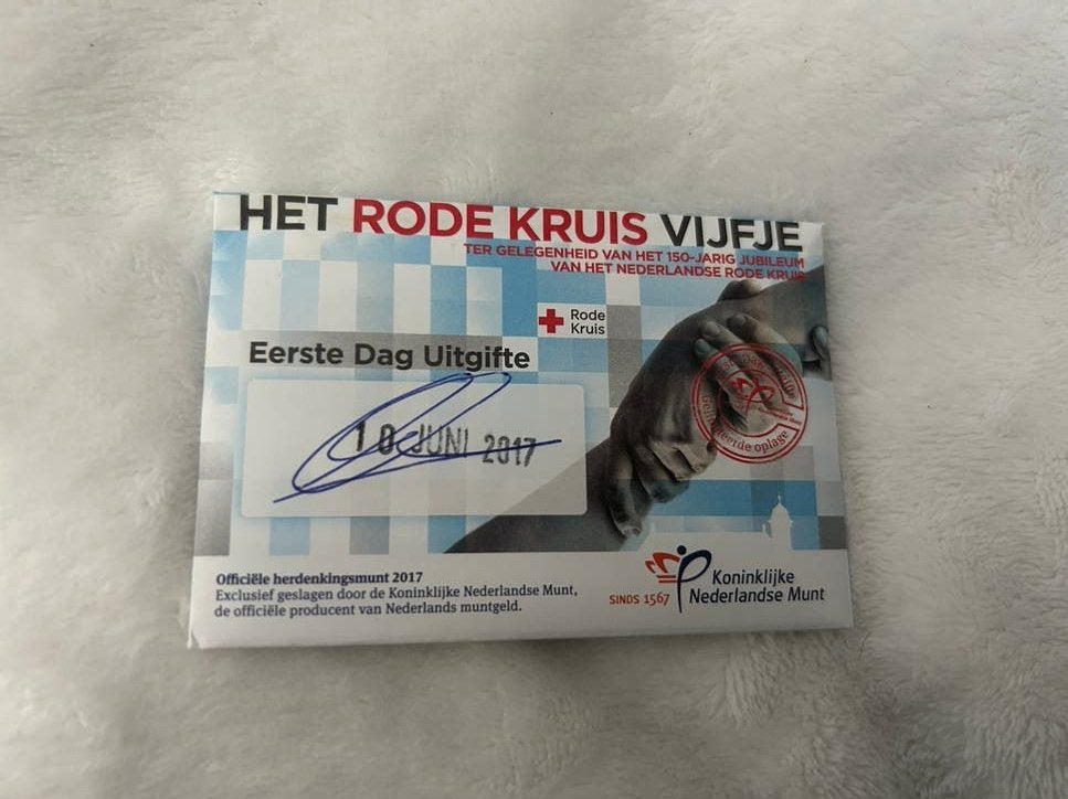 Herdenkingsmunt 1e dag Nederladse rode kruis, Verzenden, Euro's, Losse munt