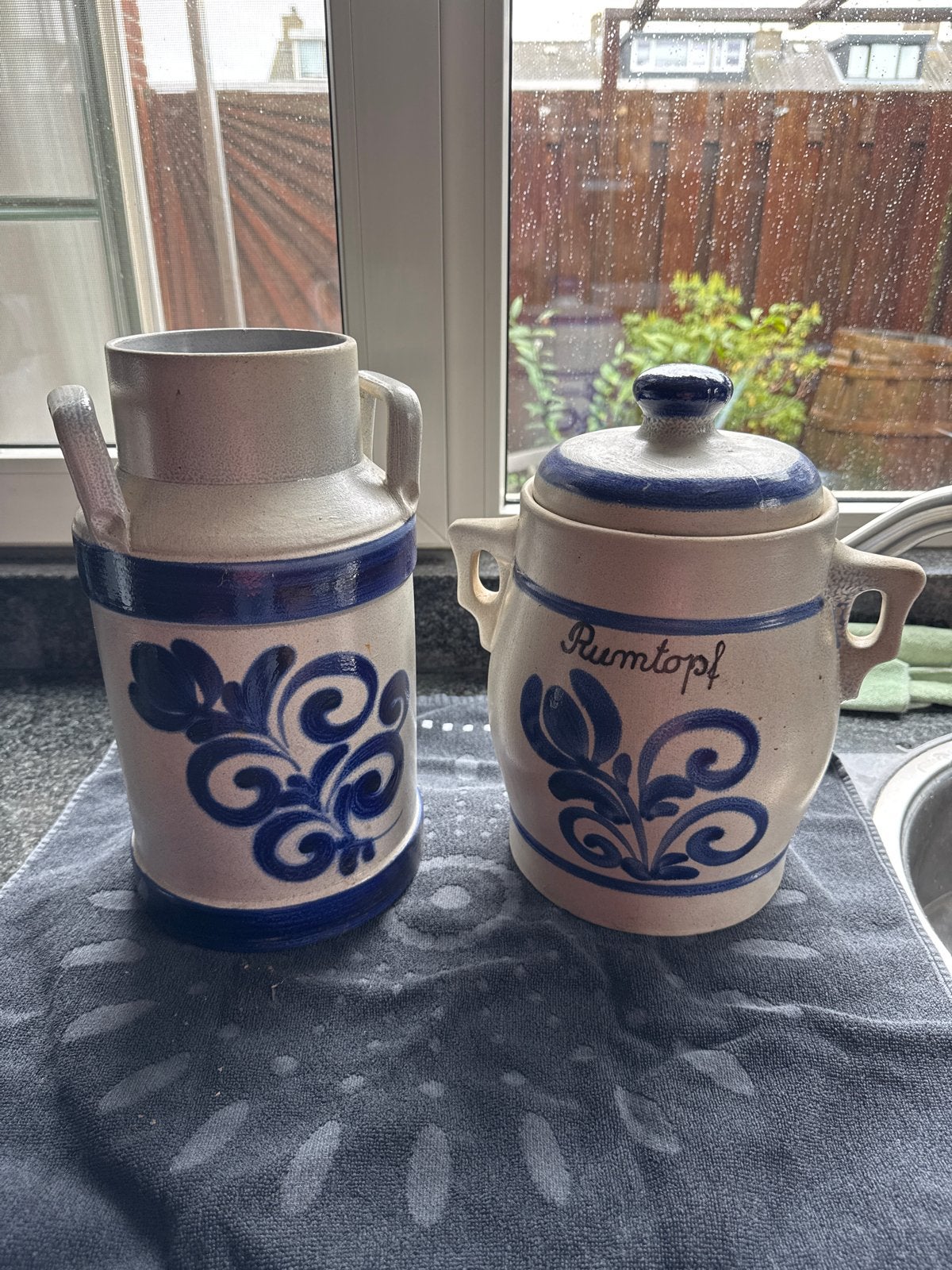 Vintage aardewerk kruik en rumtopf set, Ophalen
