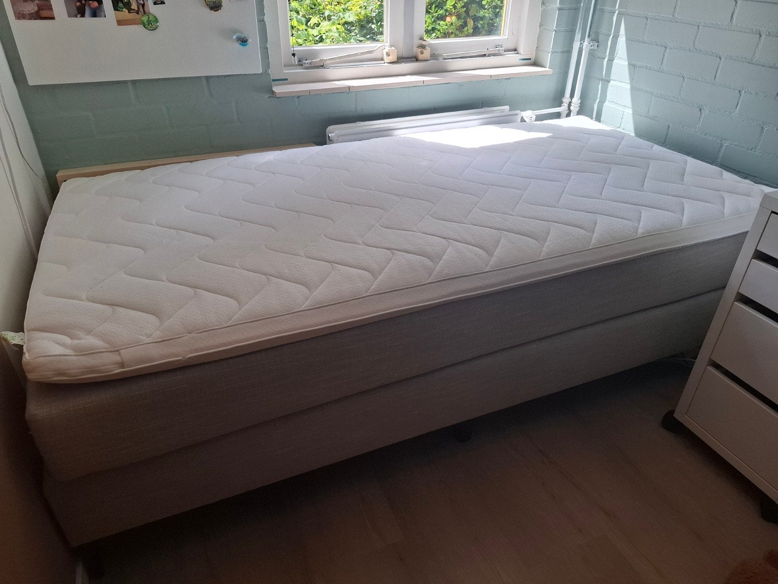 Van der Valk at Home: boxspring, matras en topper 100x200, Ophalen, 100 cm, Eenpersoons, Beige