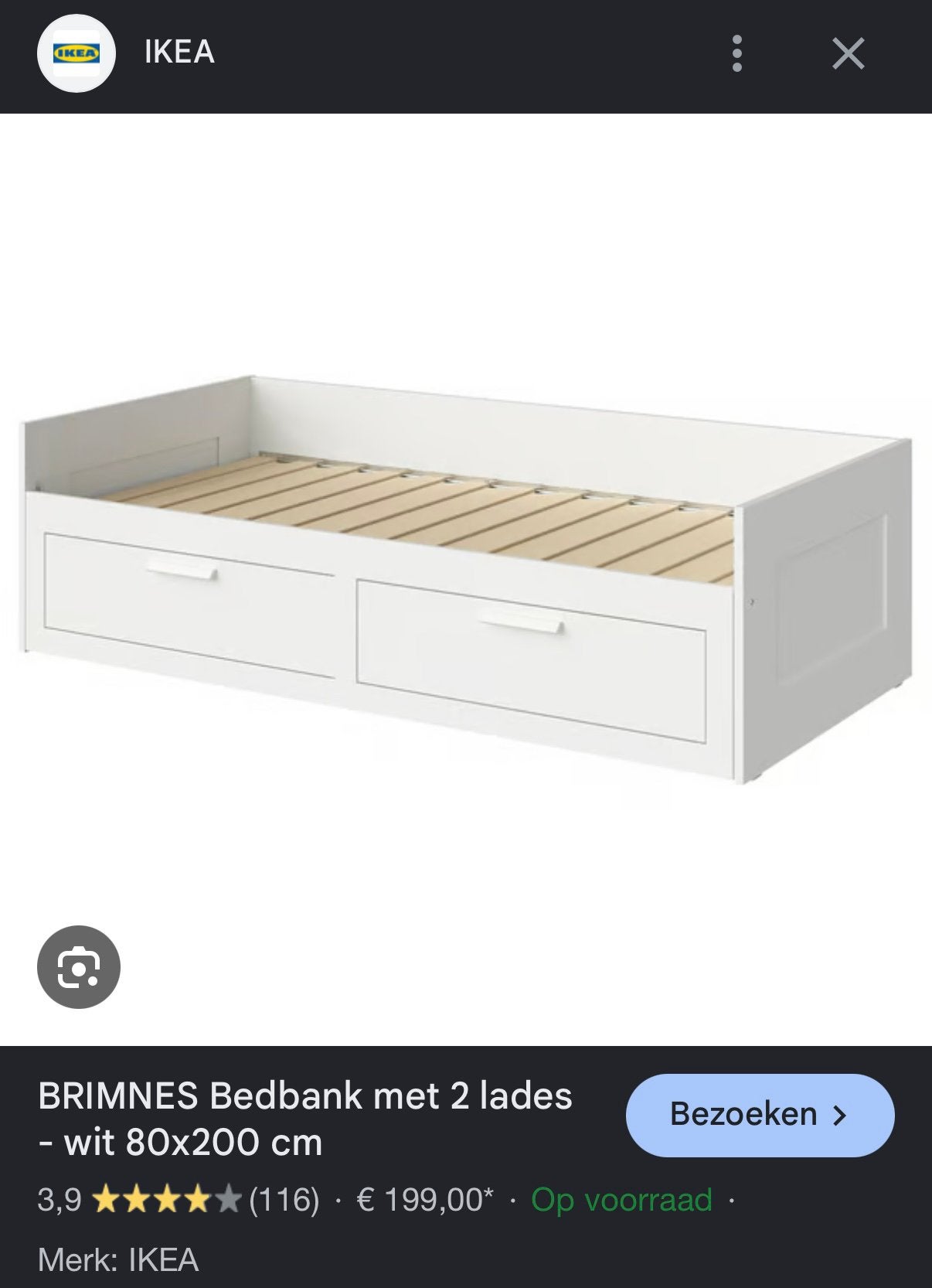 Ikea Brimnes bedbank met bijbehorende matrassen, Ophalen, Wit, Tweepersoons, 80 cm