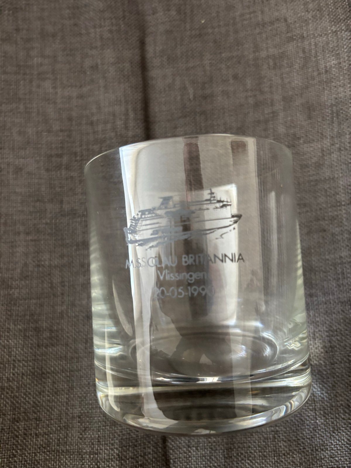 Whiskyglas MS SCLAU BRITANNIA Vlissingen 20-05-1990, Antiek en Kunst, Ophalen of Verzenden