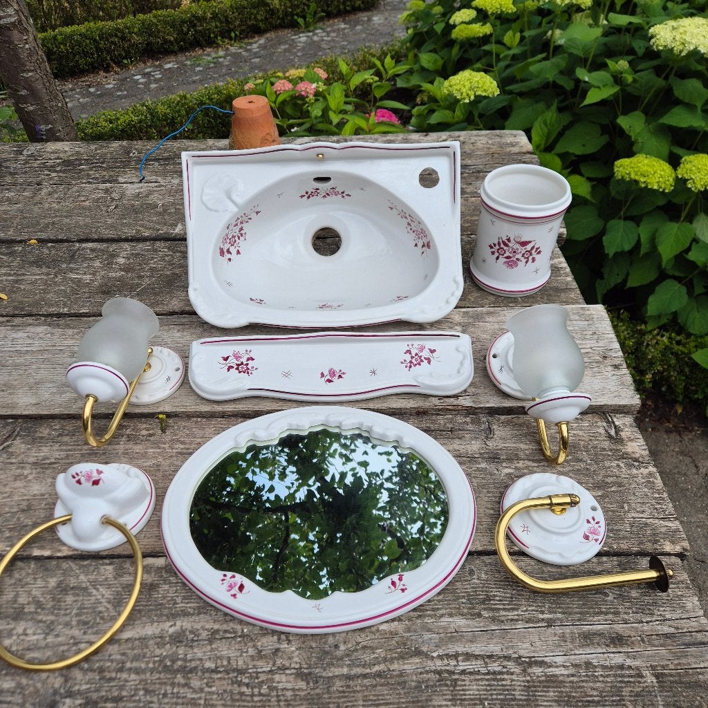 Frans fonteintje 26cm diep rood decor, 7 accessoires, Ophalen, Zo goed als nieuw, Meerkleurig