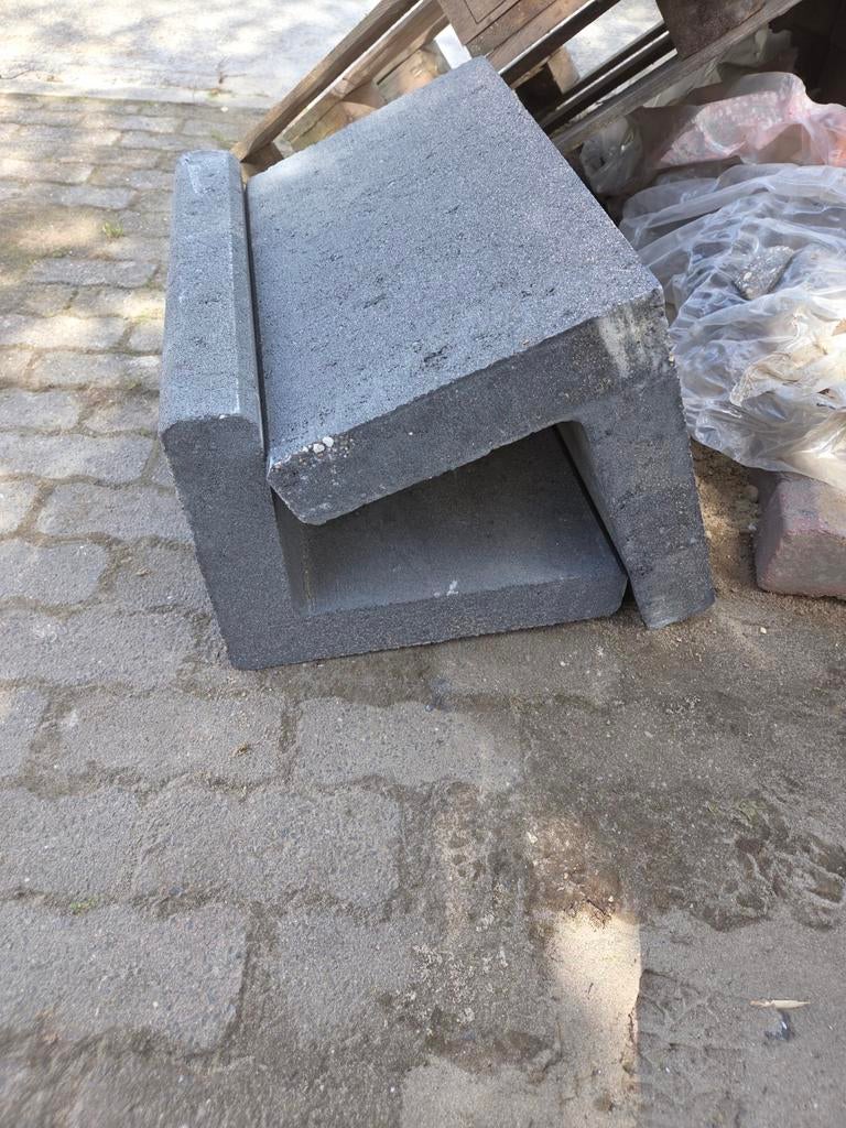 2 L-elementen/keerwanden antraciet, 50x40x7 cm, Tuin en Terras, Tegels en Klinkers, Ophalen