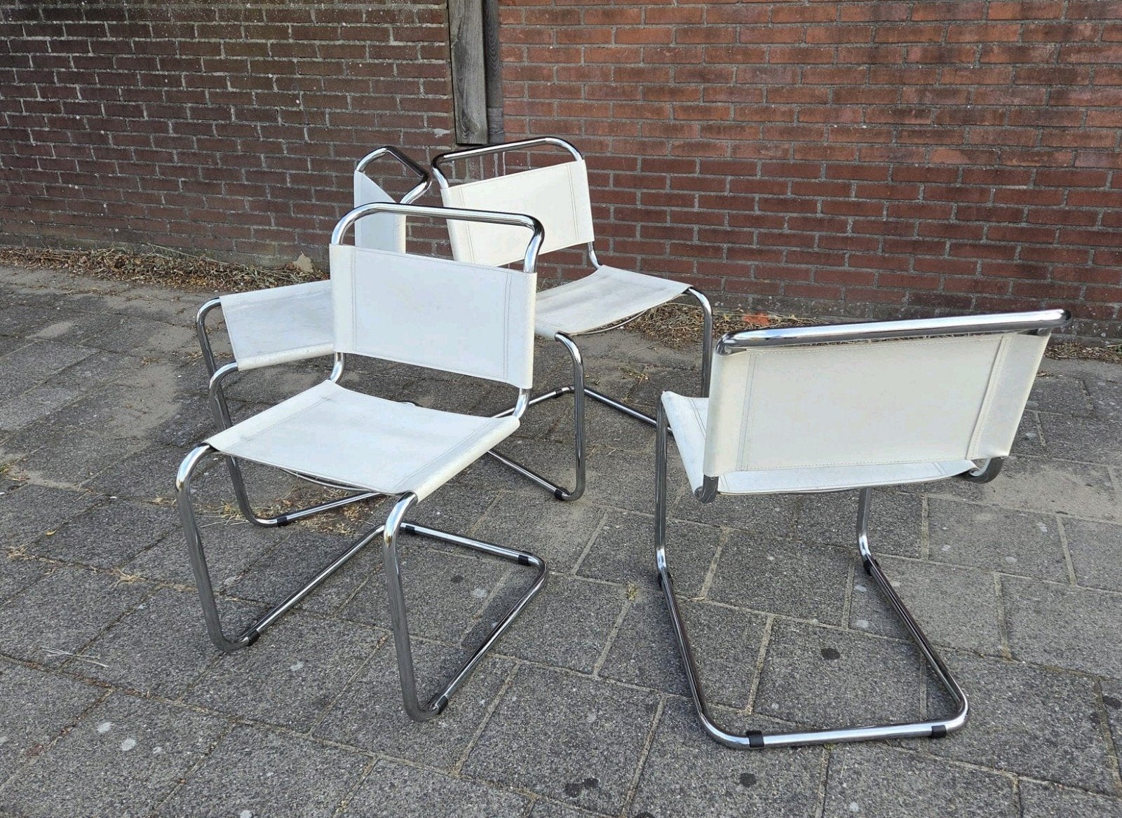 4x buisframe, Mart Stam stoelen S33, Ophalen, Gebruikt, Wit