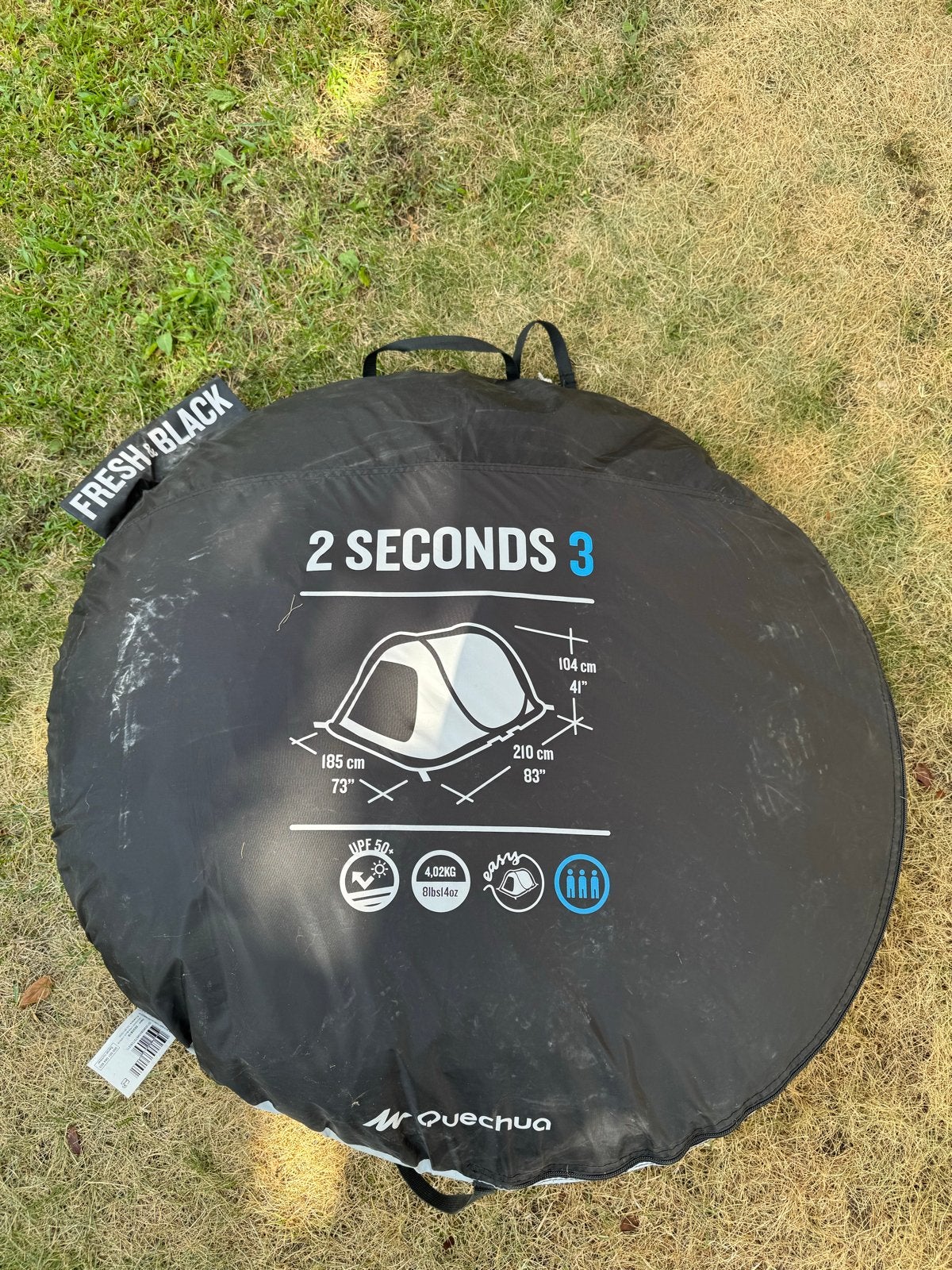 Quechua 2 Seconds 3 Fresh & Black pop-up tent, Caravans en Kamperen, Tenten, Ophalen, Gebruikt, Tot en met 3