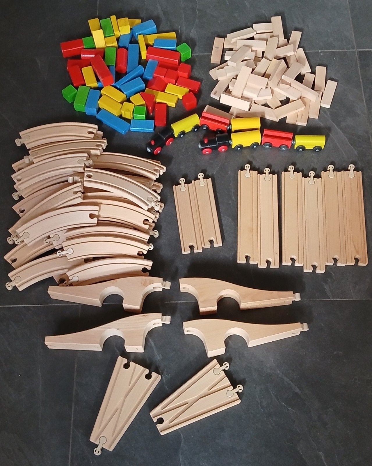 Houten treinrails met blokken, Ophalen