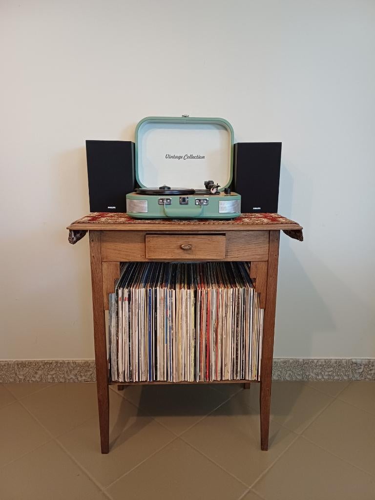 Audiomeubel platenkast platenspelerkast retro vintage hout, Ophalen, Gebruikt