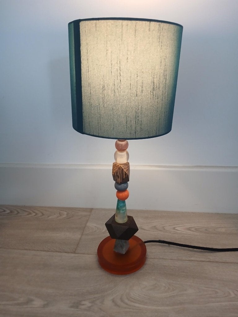 Vintage Tafellamp met Kralen Basis, Ophalen of Verzenden, Gebruikt, Overige materialen, Minder dan 50 cm