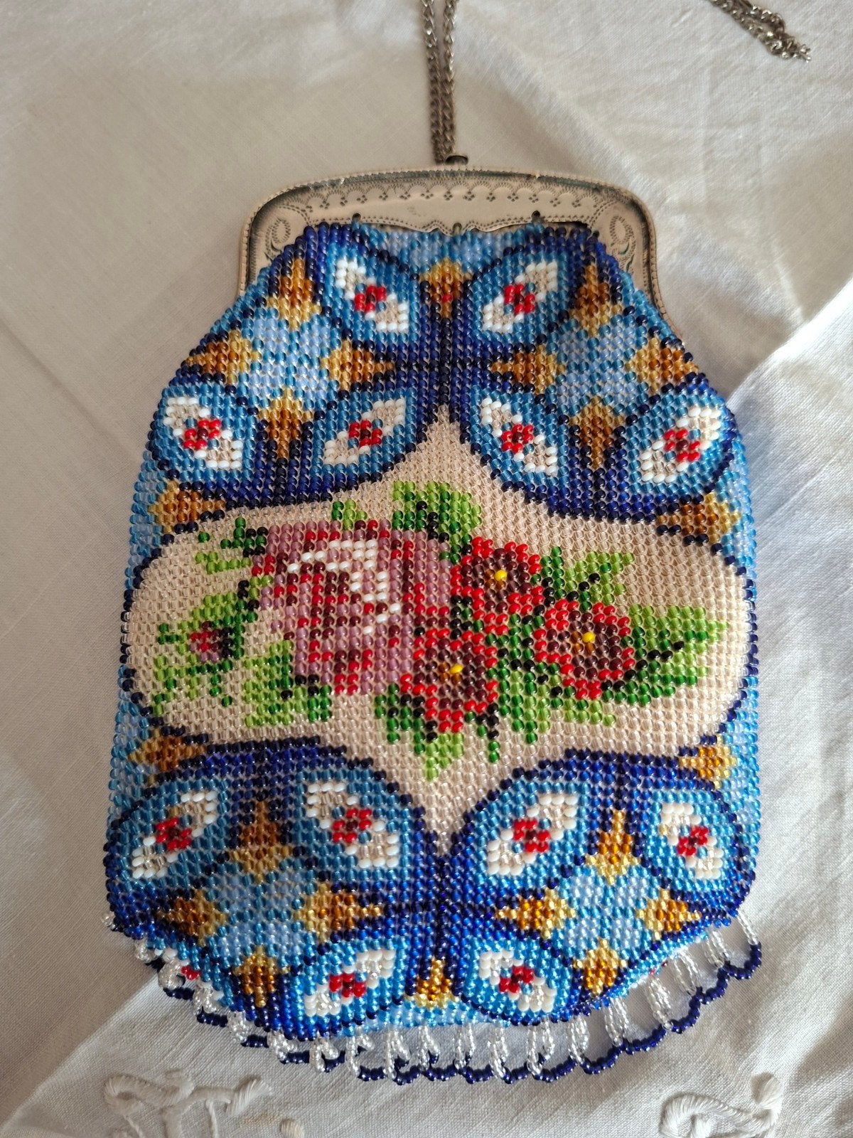 Antiek Zilveren Kralen Tasje / Beursje uit 1876, Ophalen of Verzenden, Zilver