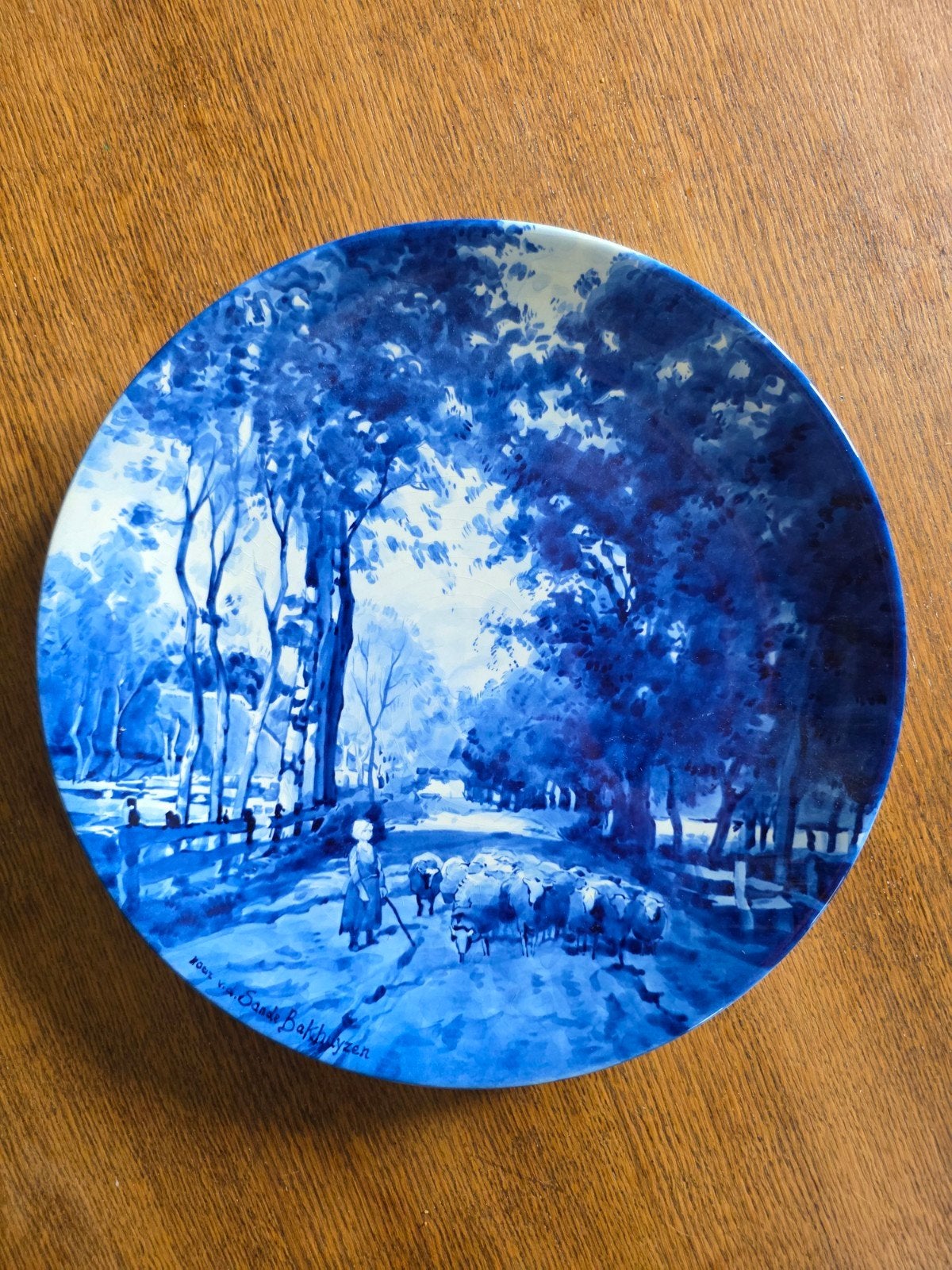 Delfts blauw wandbord 'Schaapherder' - 1974, Ophalen