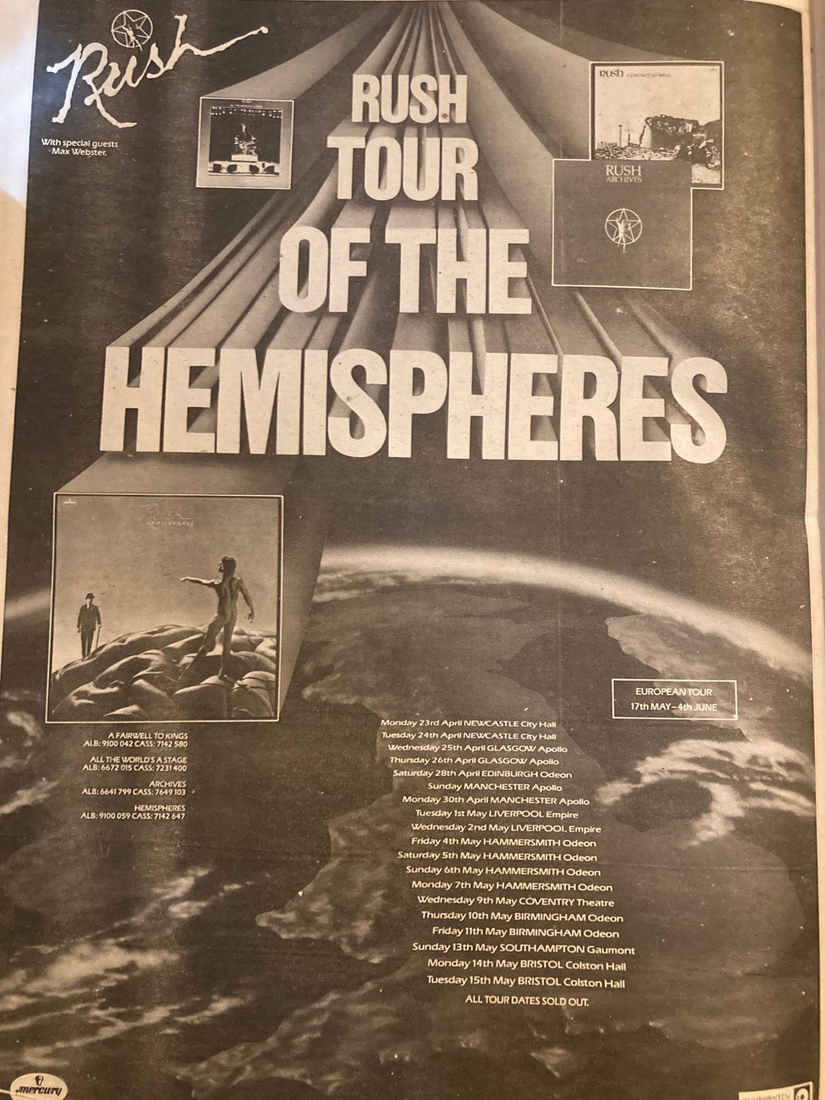Paginagrote A3 advertentie RUSH Hemispheres tour, Ophalen of Verzenden, Zo goed als nieuw