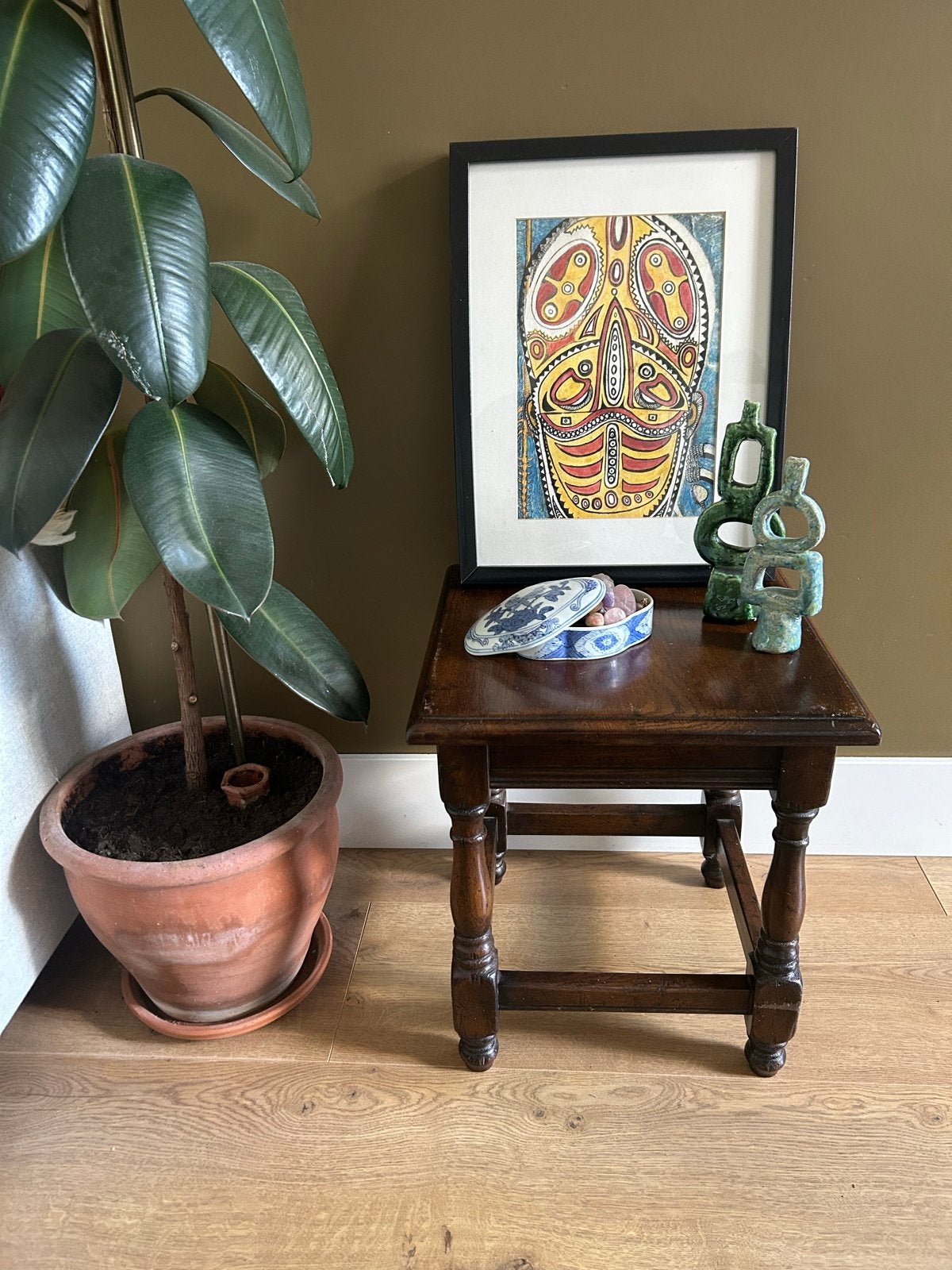 Antieke eikenhouten bijzettafel/plantentafel, Antiek en Kunst, Ophalen
