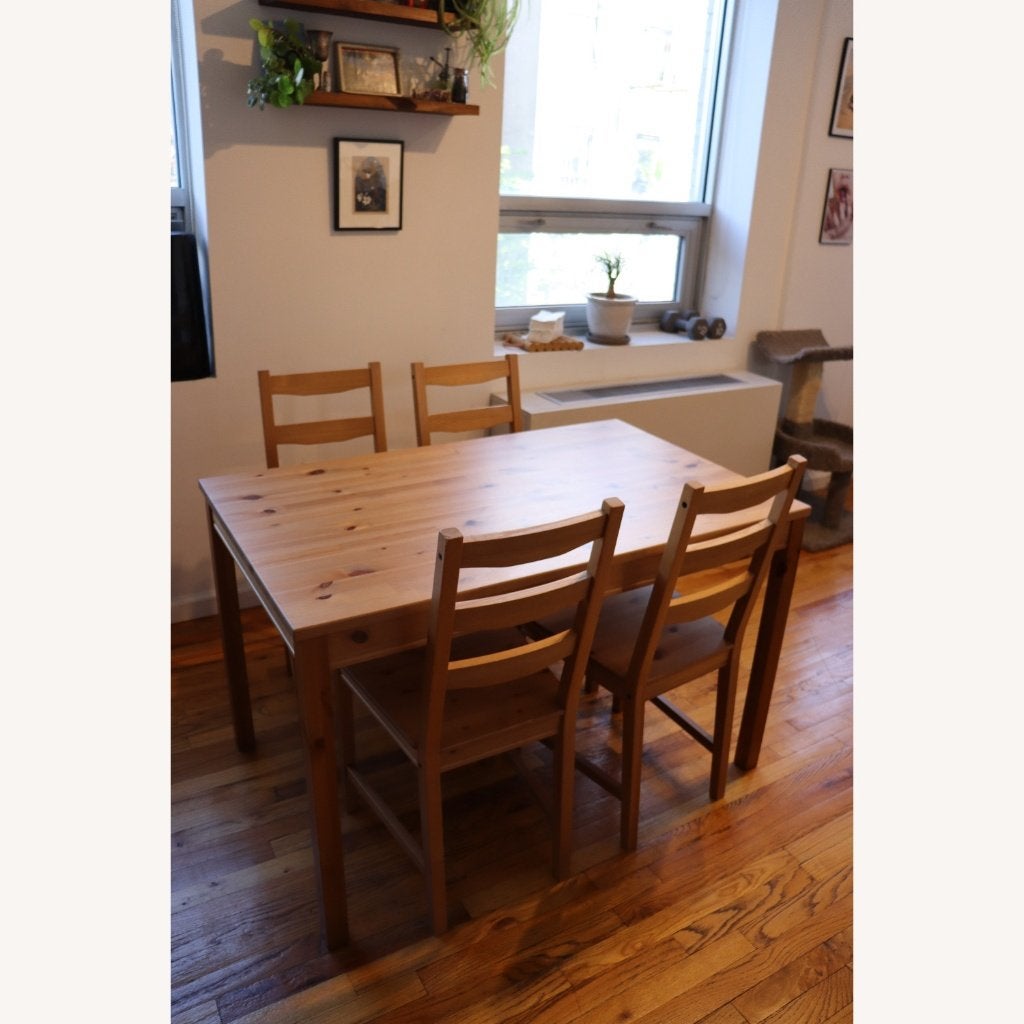 Ikea Houten Tafelset met 4 Stoelen Jokkmokk, Ophalen, 100 tot 150 cm, 50 tot 100 cm, Vier personen