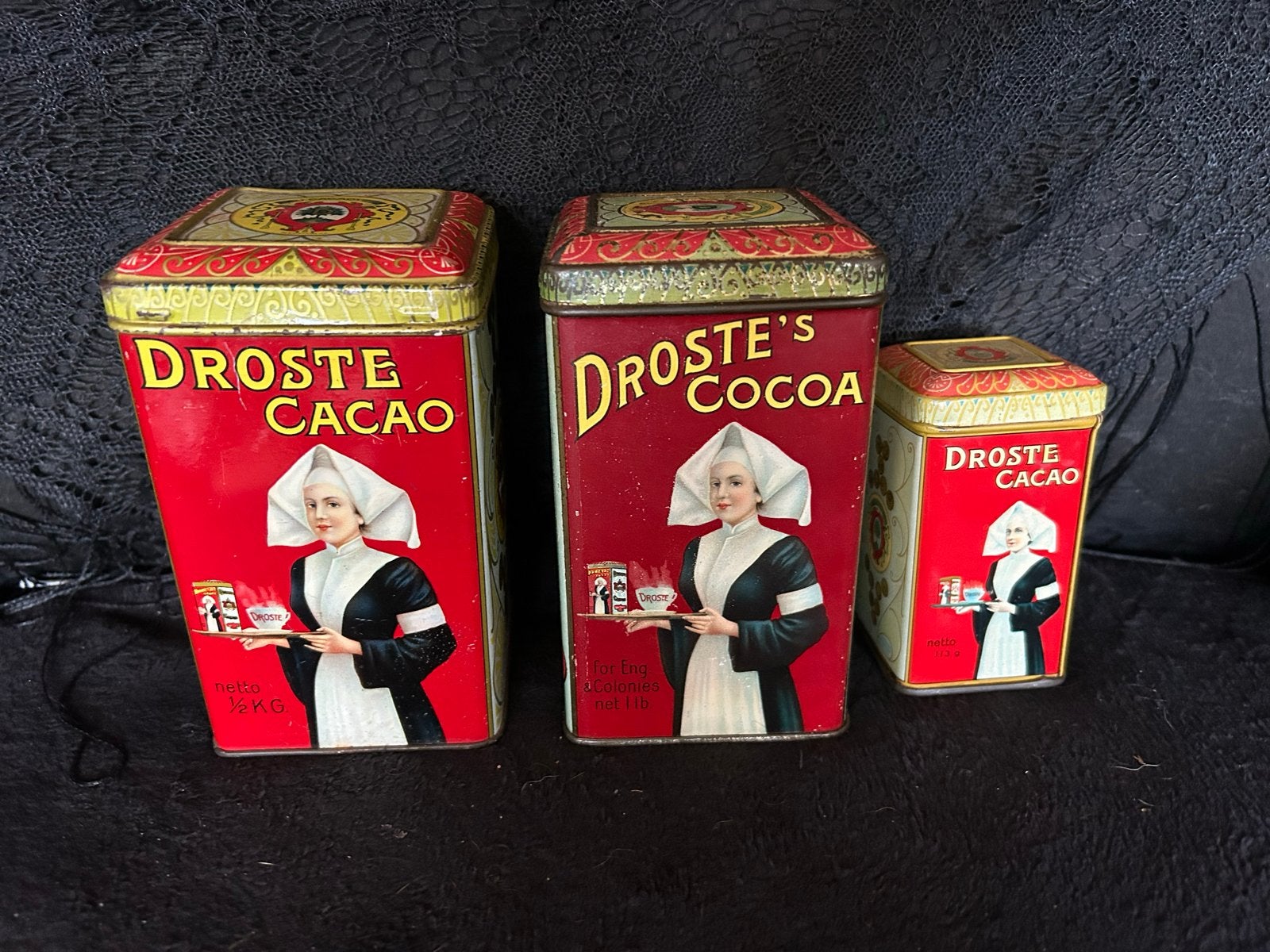 3 Vintage antieke Droste Cacao Blikken, Ophalen of Verzenden, Gebruikt, Overige, Droste