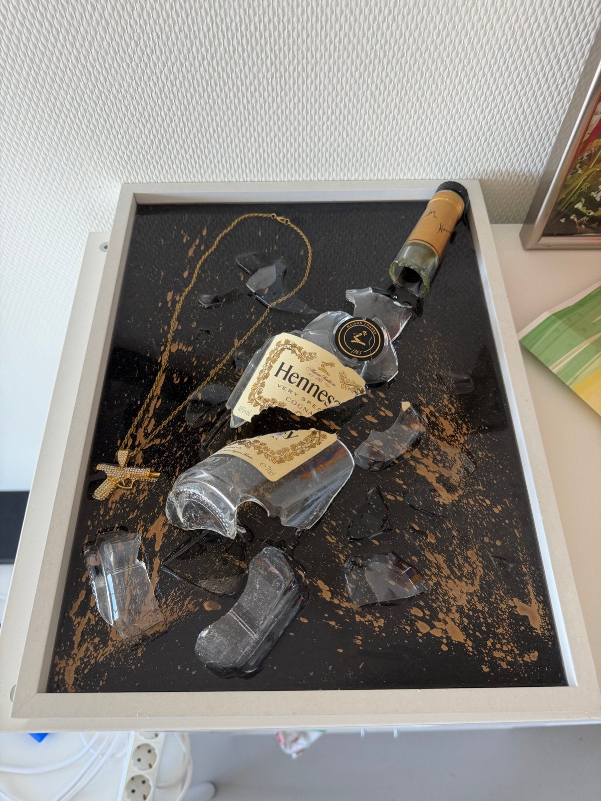 Uniek Hennessy Schilderij met Bladgoud en Epoxy, Ophalen of Verzenden