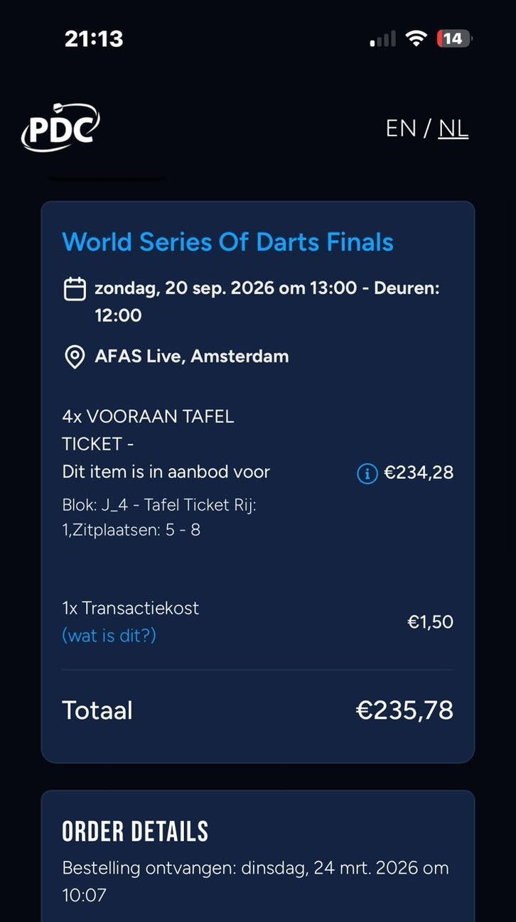 World Series of Darts finals, Tickets en Kaartjes, Drie personen of meer