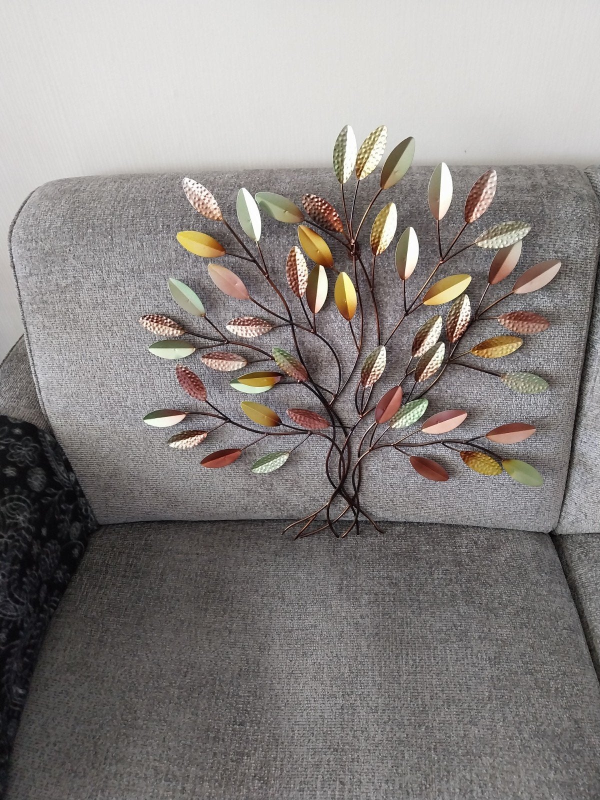 Metalen wanddecoratie boom met gekleurde bladeren, Ophalen, Metaal, Wandsculptuur, Gebruikt