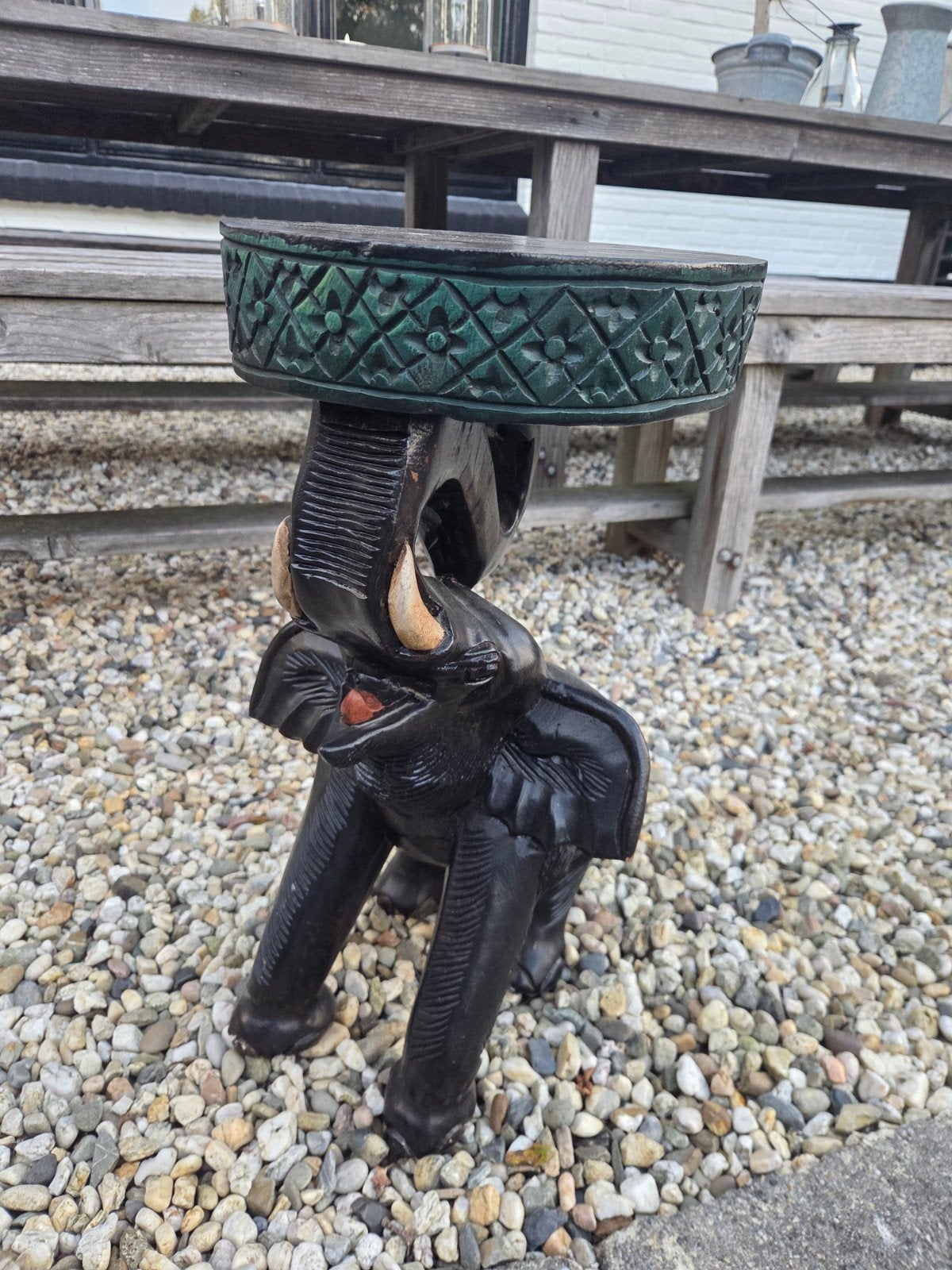 Unieke handgesneden olifant bijzettafel, Ophalen, Minder dan 45 cm, Minder dan 55 cm, Gebruikt
