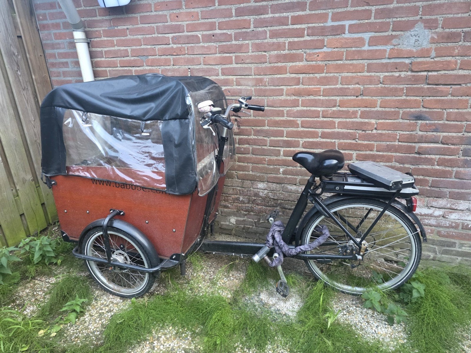 Babboe Bakfiets Elektrisch met Huif, 2 Accu's en Sleutels, 4 kinderen of meer, Gebruikt, Elektrisch, Ophalen