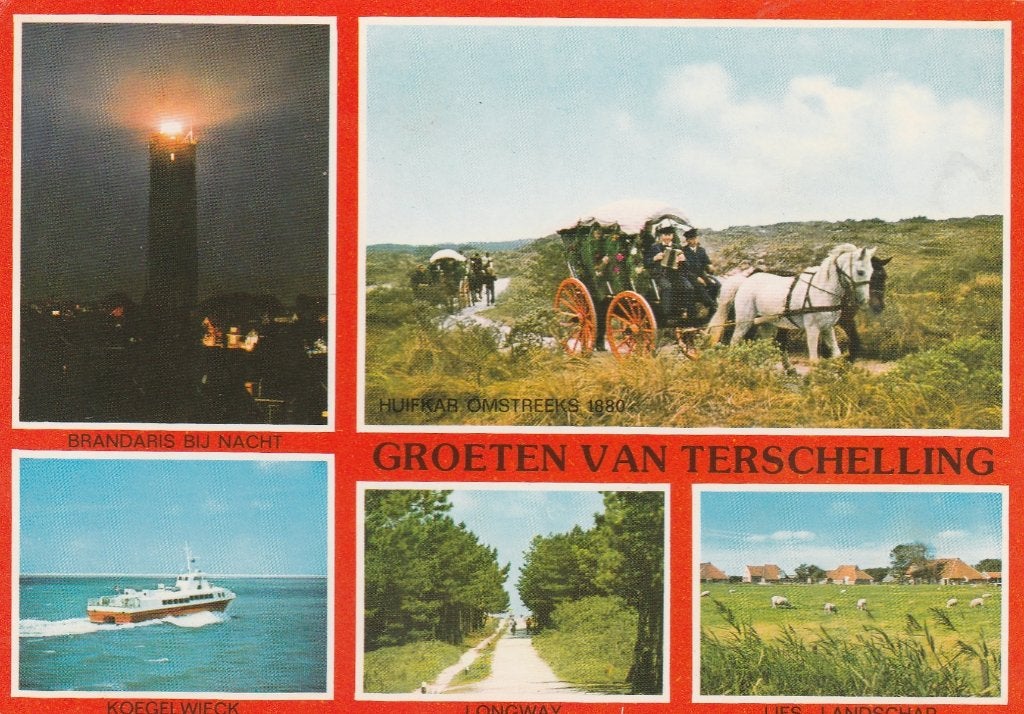 TERSCHELLING Veerboot Huifkar Fietspad Groeten, Verzenden, 1960 tot 1980, Gelopen, Waddeneilanden