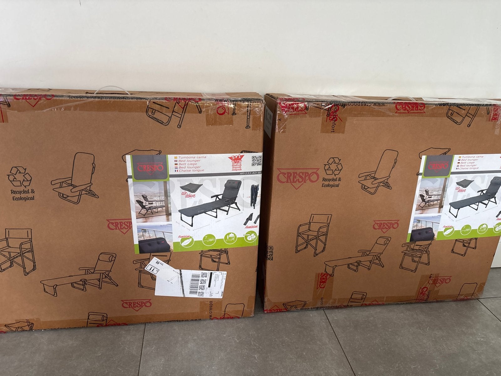 2x Crespo Air-Deluxe ligstoel – nieuw in doos – ongebruikt, Caravans en Kamperen, Ophalen, Nieuw, Campingstoel