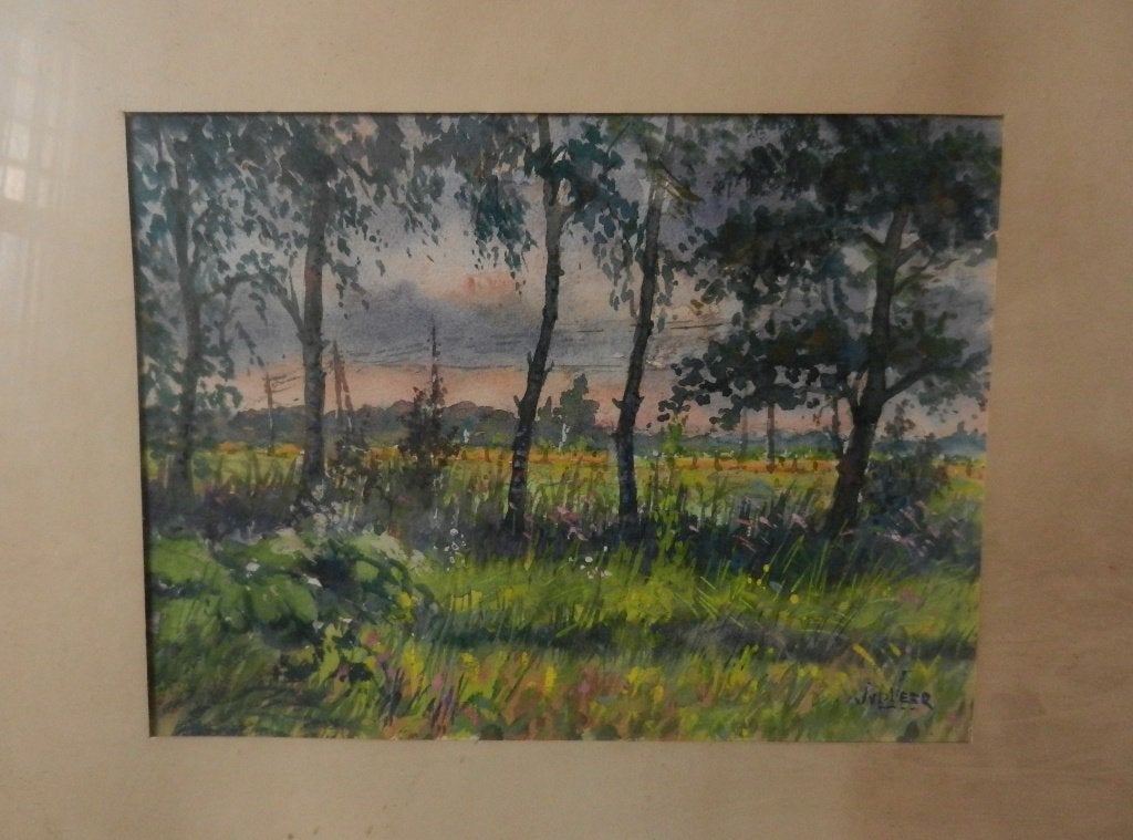 Aquarel Landschap nabij Boyl / Boijl Jan van der Veer 1983, Gedateerd, Impressionistisch, Ophalen of Verzenden, Landschap