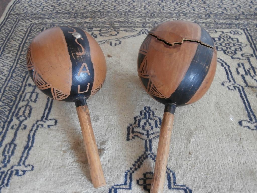 Antieke houten samba ballen maracas hout muziekinstrument, Ophalen of Verzenden