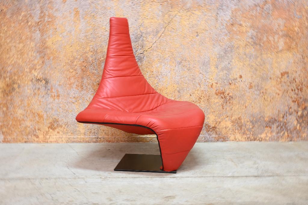ZGAN Unieke rode leren Harvink Turner design fauteuil, Huis en Inrichting, Fauteuils, Harvink, Harvink, 75 tot 100 cm, Ophalen of Verzenden