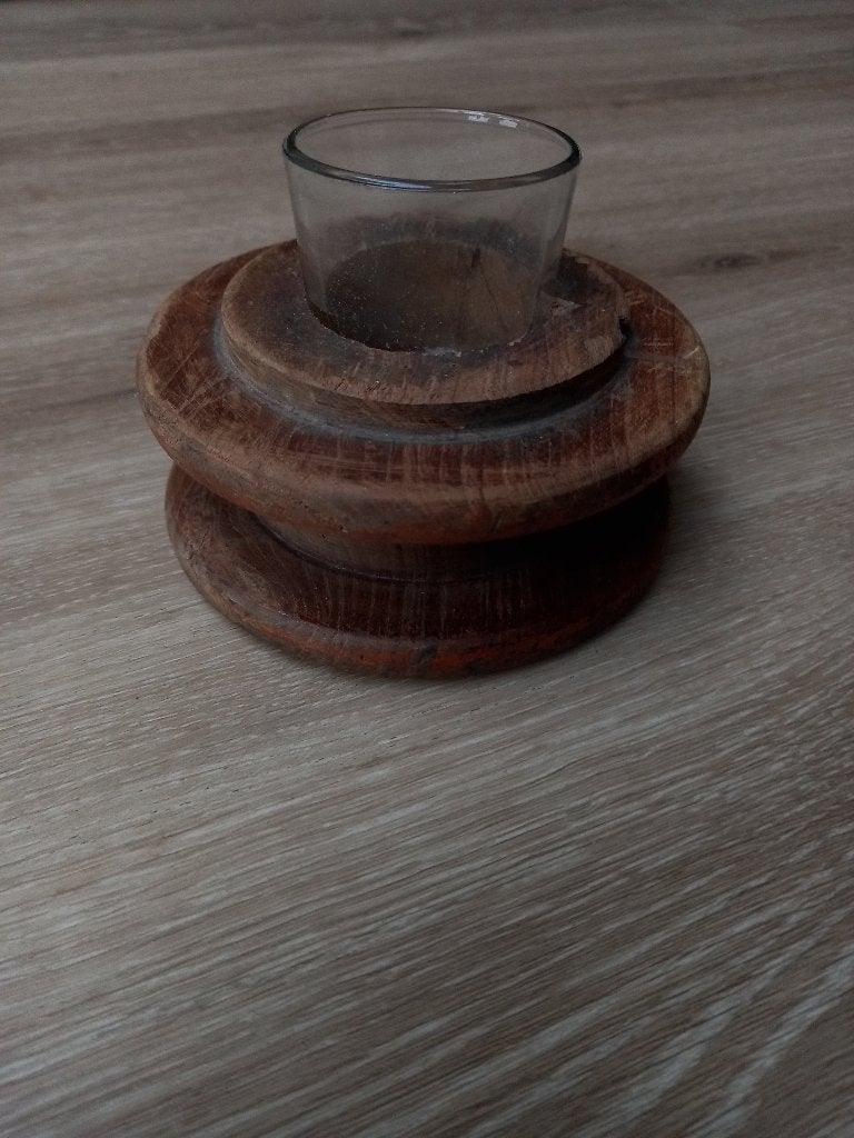 Houten kandelaar met waxinelichtje, Bruin, Nieuw, Ophalen of Verzenden, Kandelaar