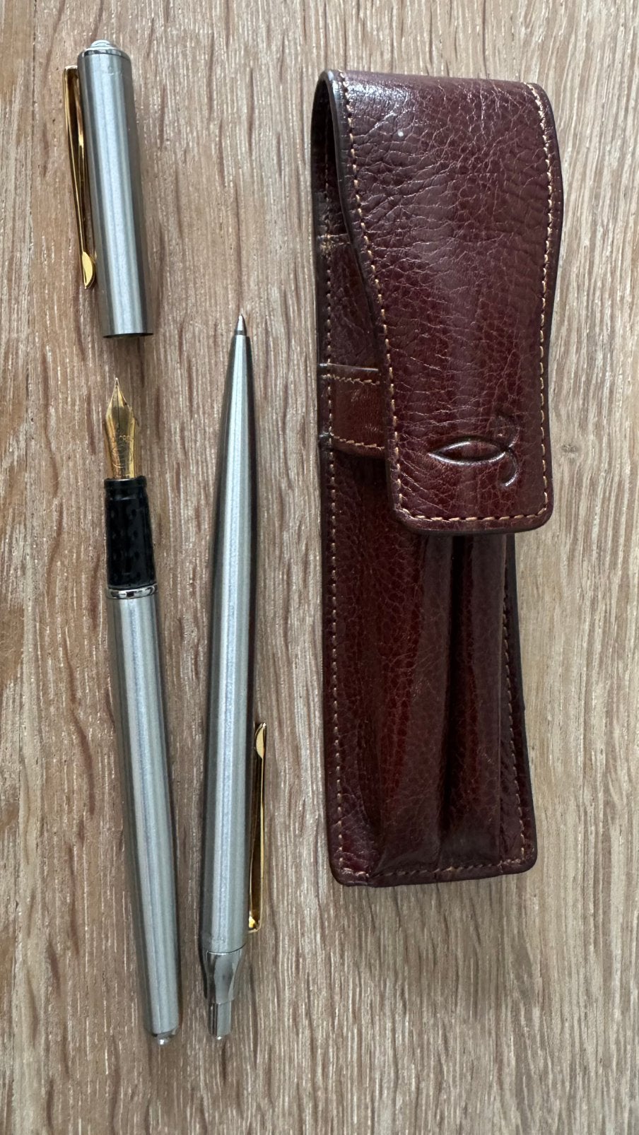 Vintage Inoxcrom Vulpen& Balpen/Staal.Origineel Lederen Etui, Overige merken, Met doosje, Ophalen of Verzenden, Zo goed als nieuw