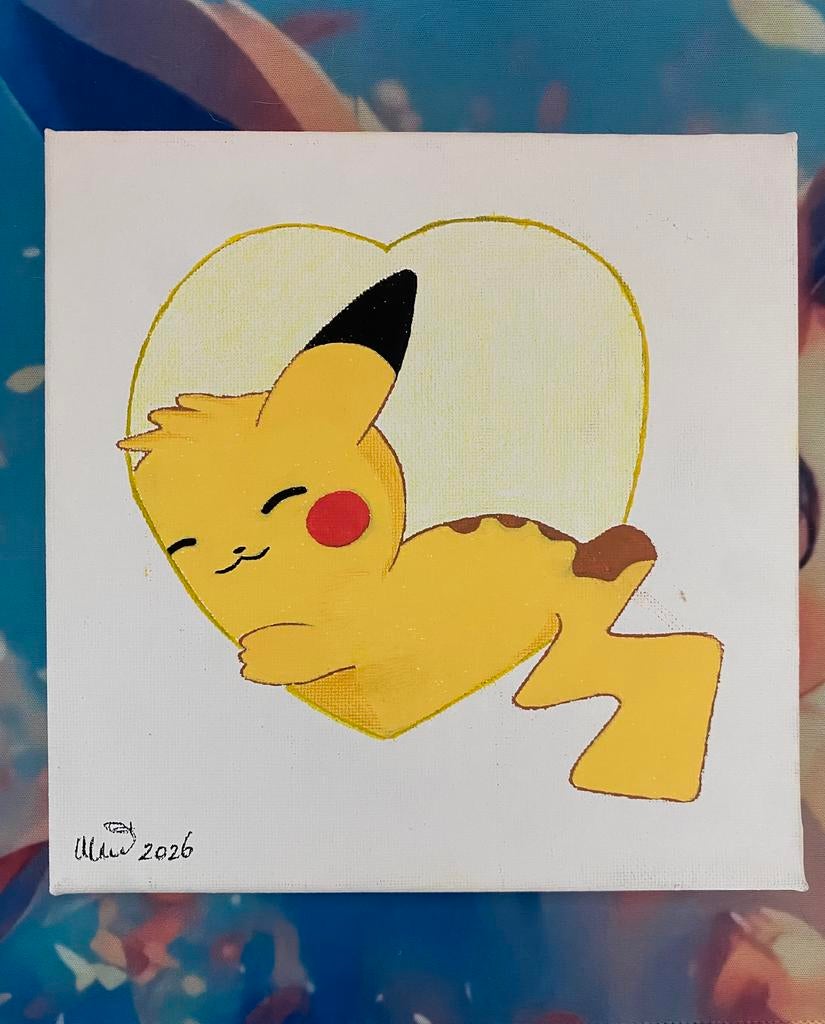 Handgeschilderd Pokémon canvas! Chibi Pikachu, Ophalen of Verzenden