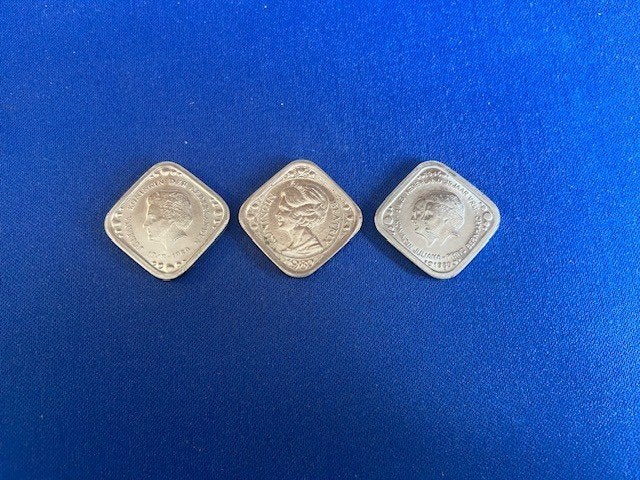 3 vierkante stuivers verschillend, Ophalen of Verzenden, Koningin Wilhelmina, 5 cent, Setje