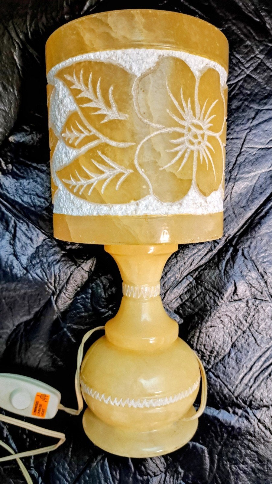 Vintage Albasten Tafellamp met Bloemmotief Jaren 60/70, Ophalen