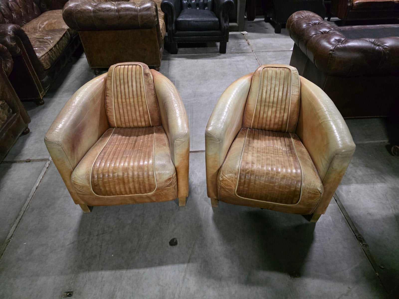 2x Aviator fauteuil vintage + BEZORGING GRATIS, Gebruikt, ., Vintage, Ophalen of Verzenden