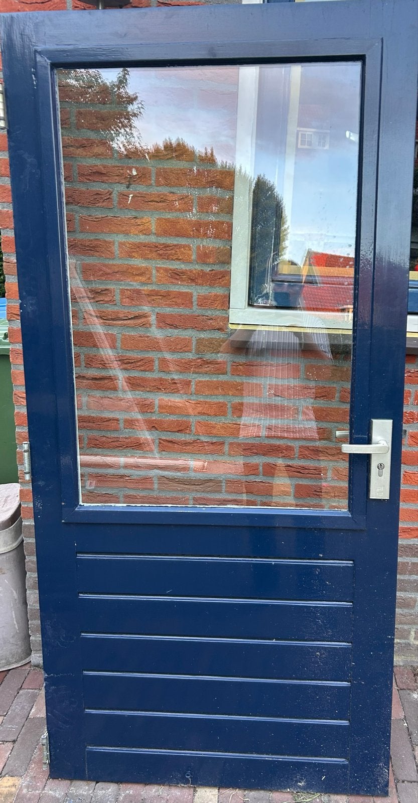 Hardhouten buitendeur met dubbelglas, Ophalen, Gebruikt, 80 tot 100 cm, Minder dan 200 cm