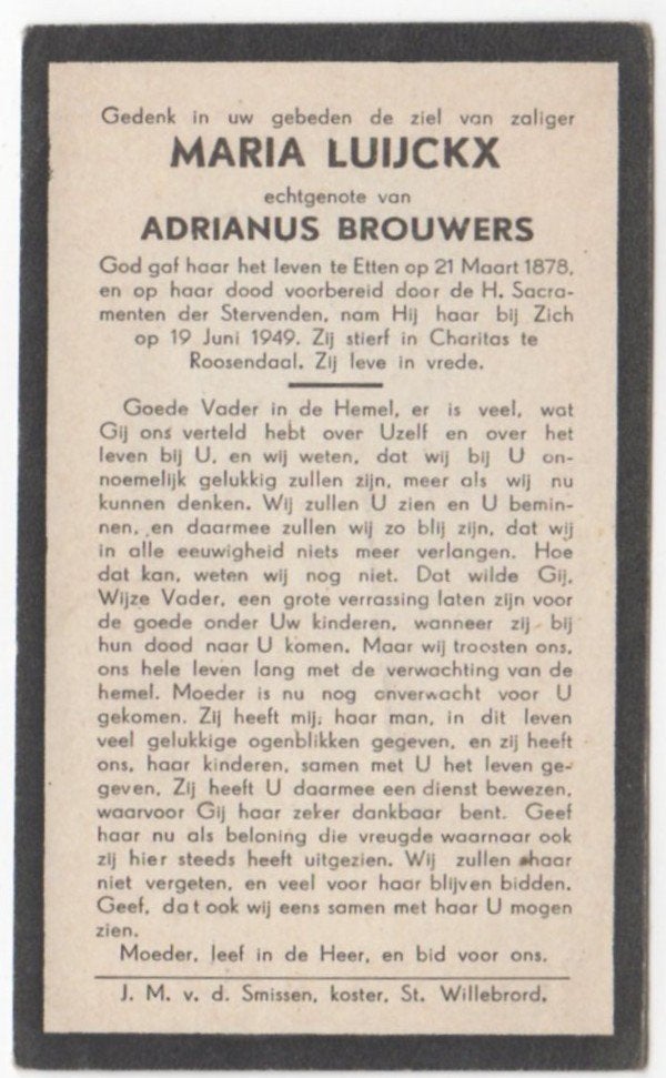 Maria Bruijckx 1878 Etten + 1949 Roosendaal, 71 jaar oud, Ophalen of Verzenden