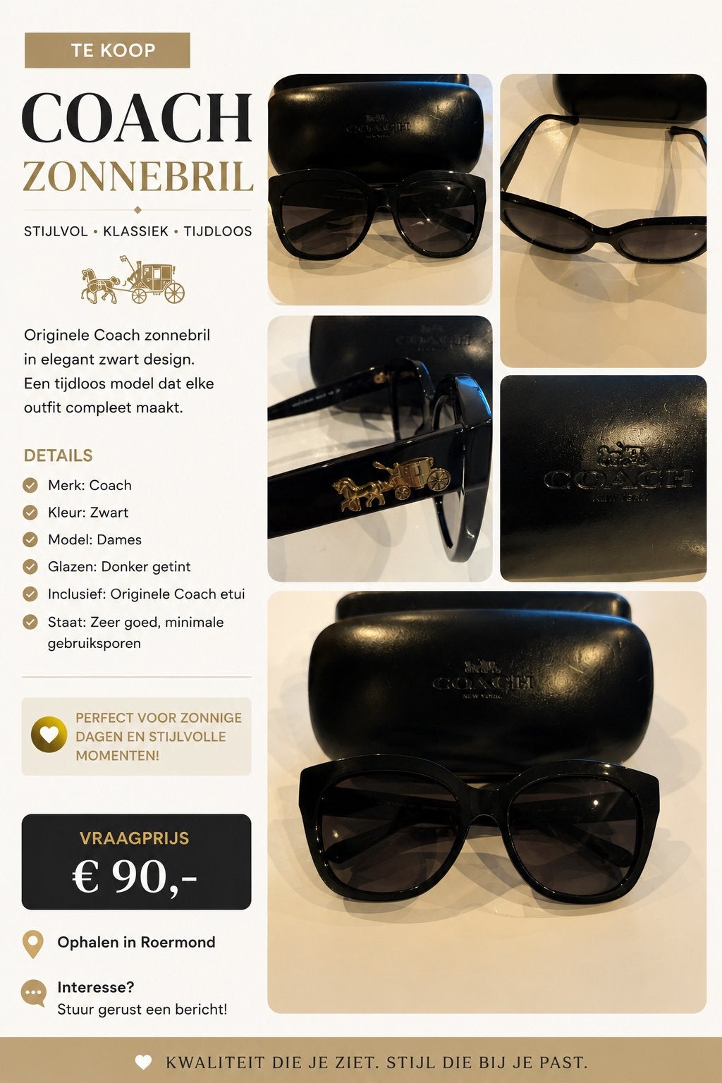 Originele Coach zonnebril te koop, Ophalen, Zo goed als nieuw, Zwart, Overige merken