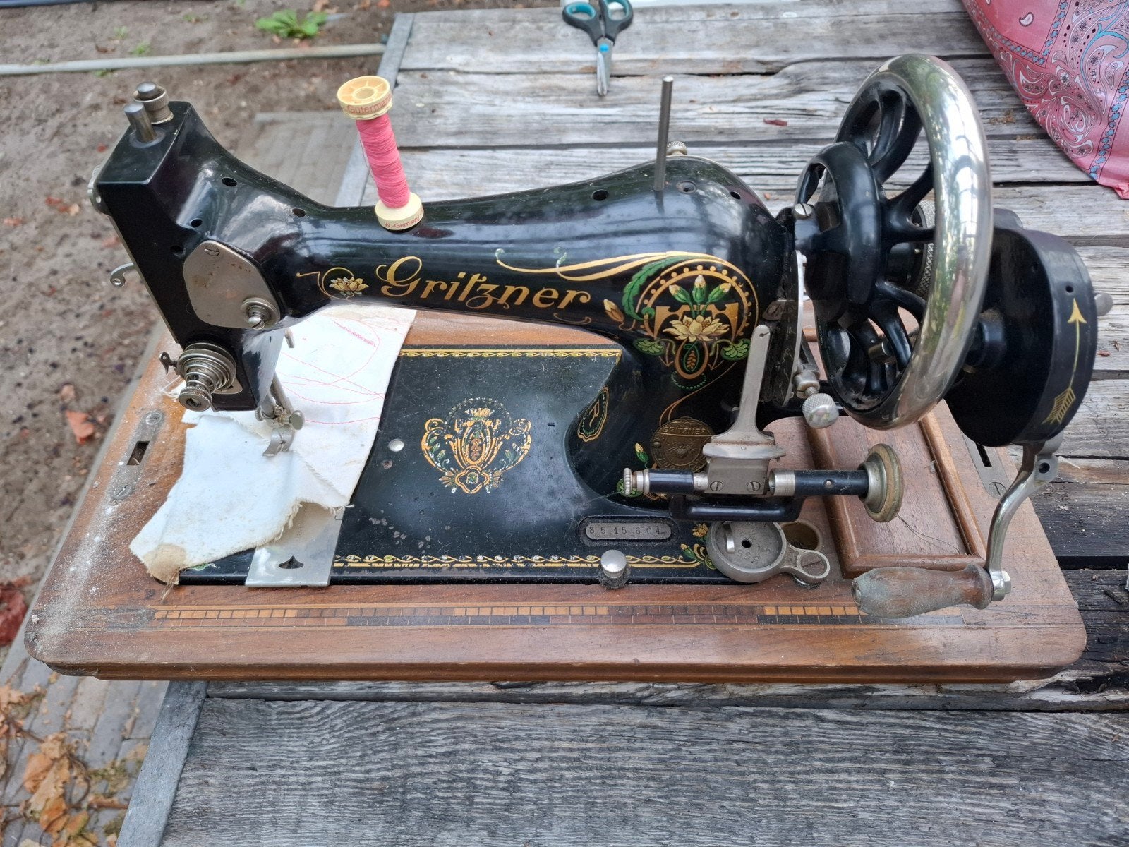 Antieke Gritzner Naaimachine met Houten Koffer, Ophalen